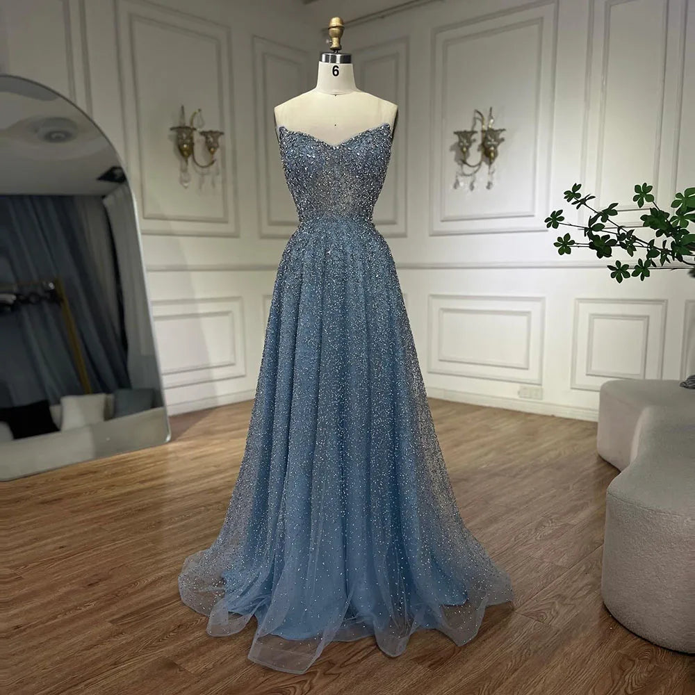 Serene Hill Arabic Caramel A-Line Elegant Luxury Beaded Long Evening Dress for Women - Wedding Party 2025 LA72147