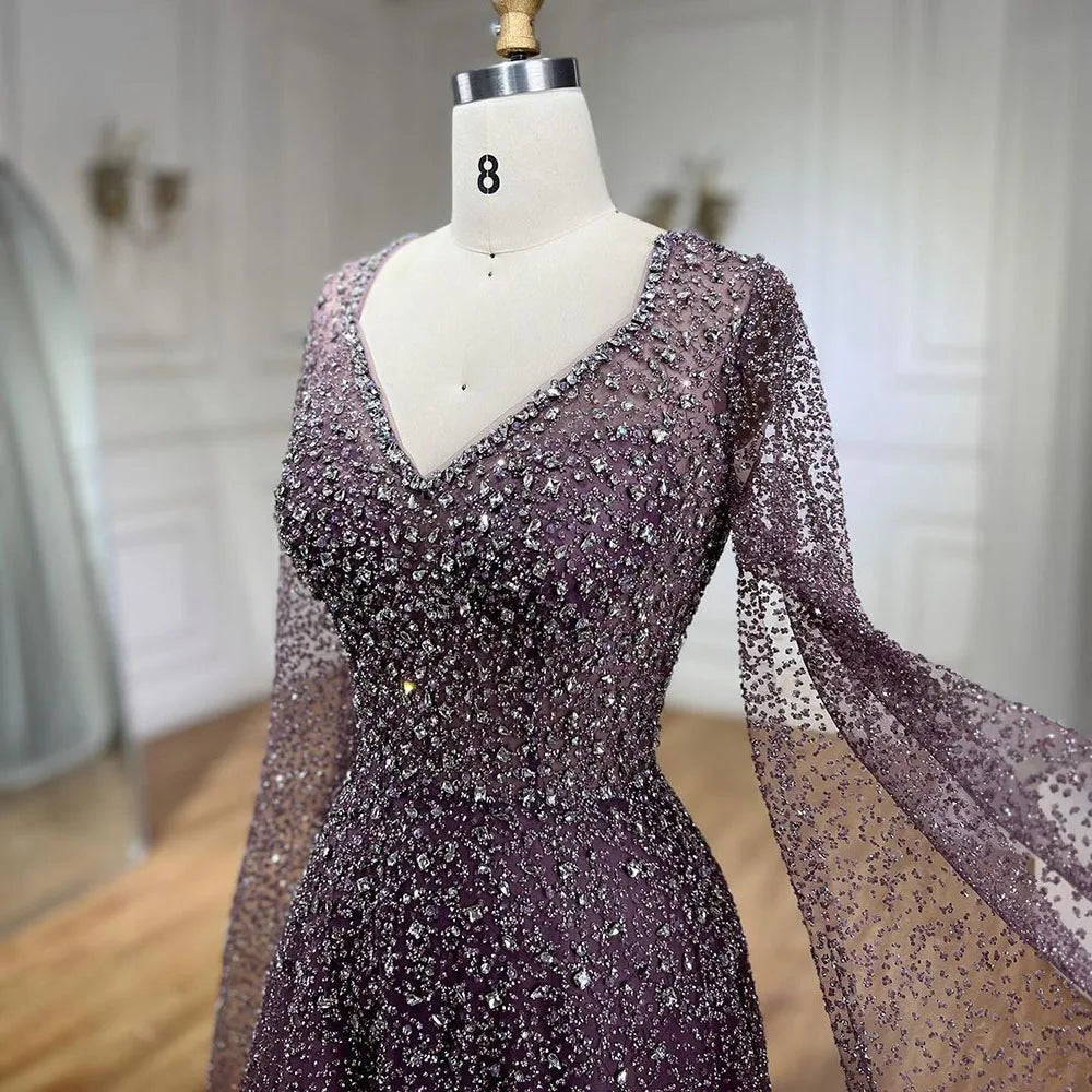 Serene Hill Arabic Caramel A-Line Elegant Luxury Beaded Long Evening Dress for Women - Wedding Party 2025 LA72147