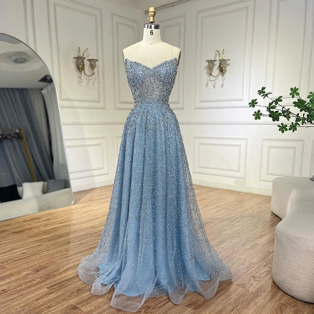 Serene Hill Arabic Caramel A-Line Elegant Luxury Beaded Long Evening Dress for Women - Wedding Party 2025 LA72147