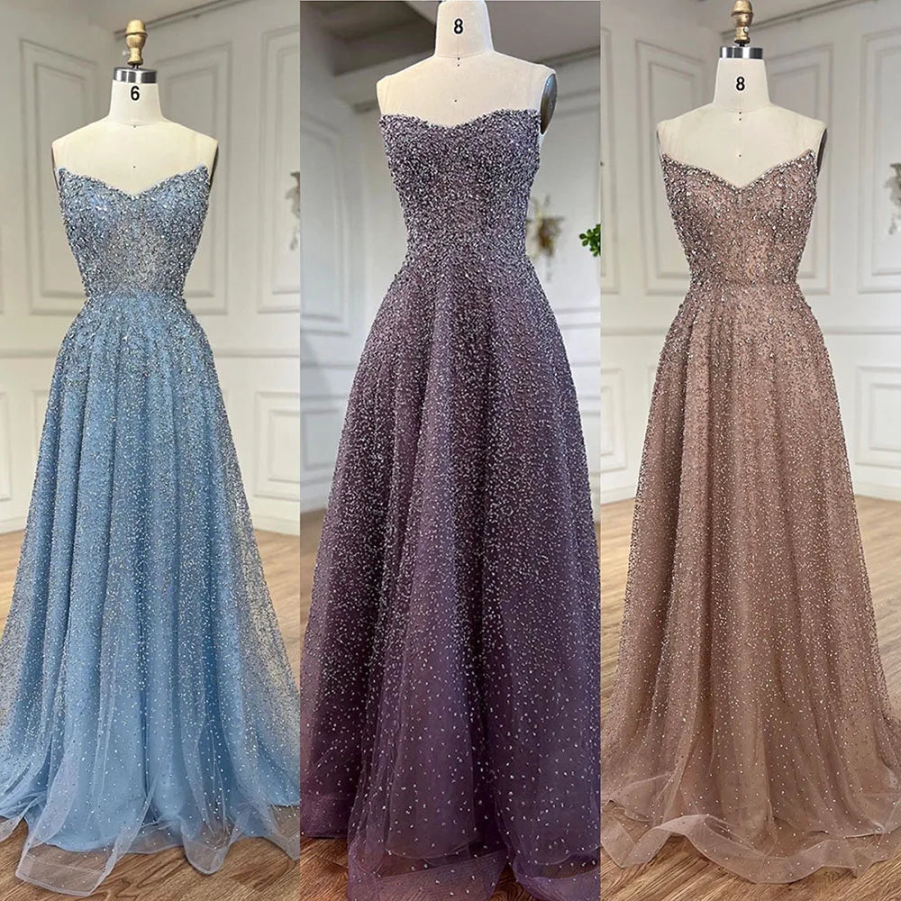 Serene Hill Arabic Caramel A-Line Elegant Luxury Beaded Long Evening Dress for Women - Wedding Party 2025 LA72147