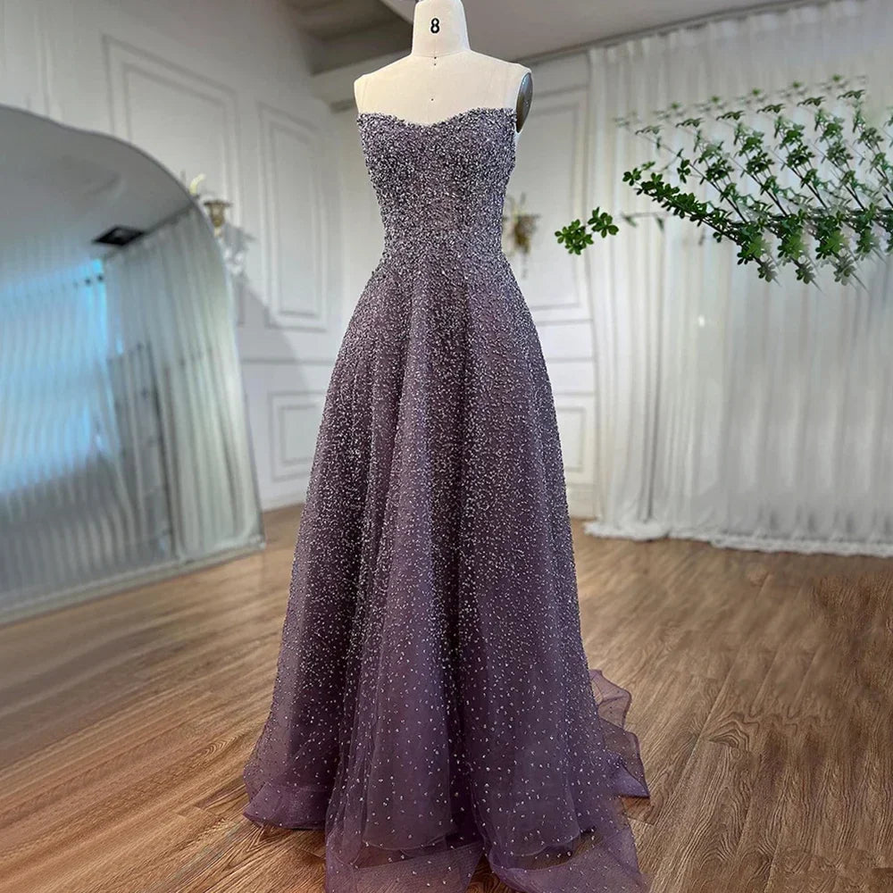 Serene Hill Arabic Caramel A-Line Elegant Luxury Beaded Long Evening Dress for Women - Wedding Party 2025 LA72147