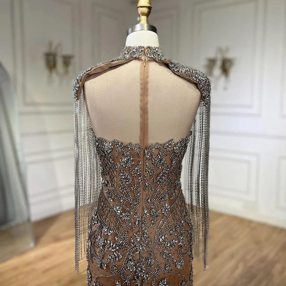 Luxury Dubai Caramel Mermaid Tassel Beaded Evening Dress LA72237A