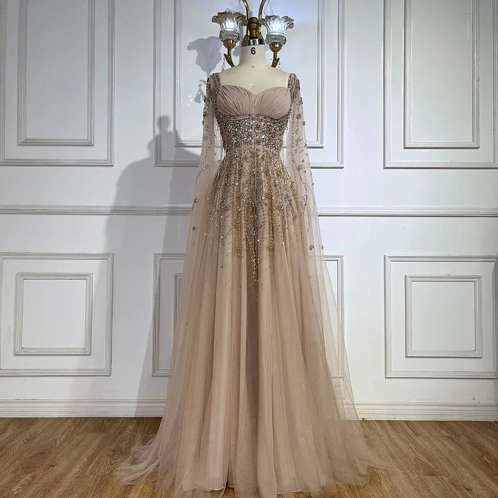 Champagne Dubai Evening Dresses Luxury Women Wedding Party Gown LA72390