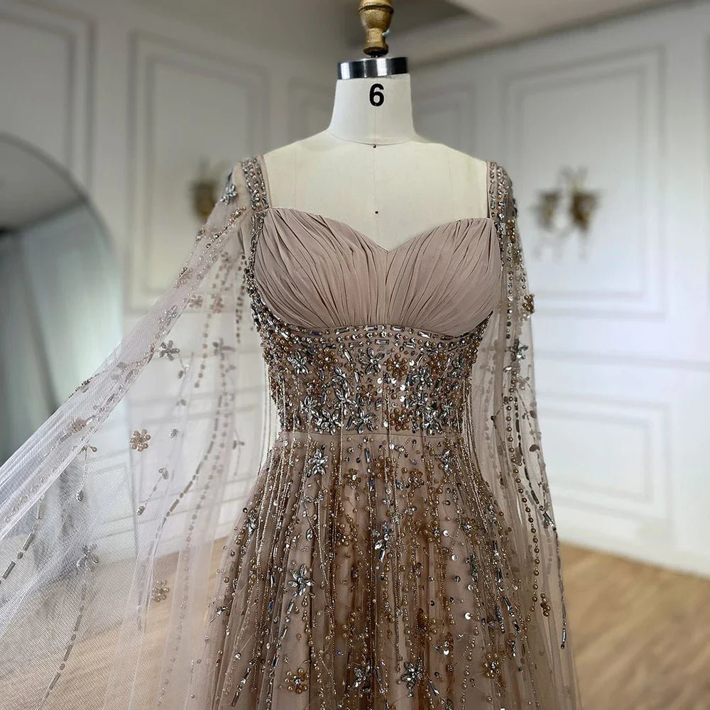 Champagne Dubai Evening Dresses Luxury Women Wedding Party Gown LA72390