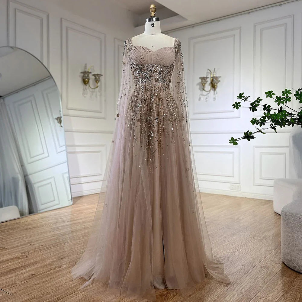 Champagne Dubai Evening Dresses Luxury Women Wedding Party Gown LA72390