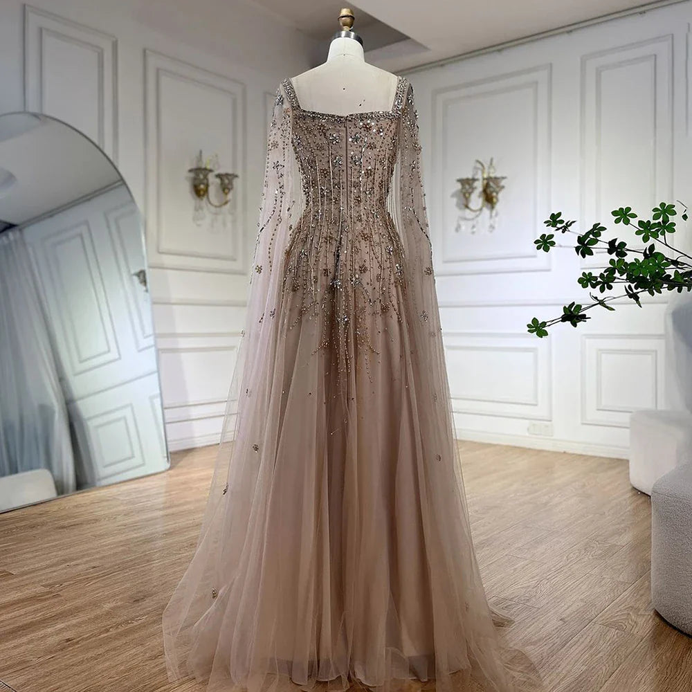 Champagne Dubai Evening Dresses Luxury Women Wedding Party Gown LA72390