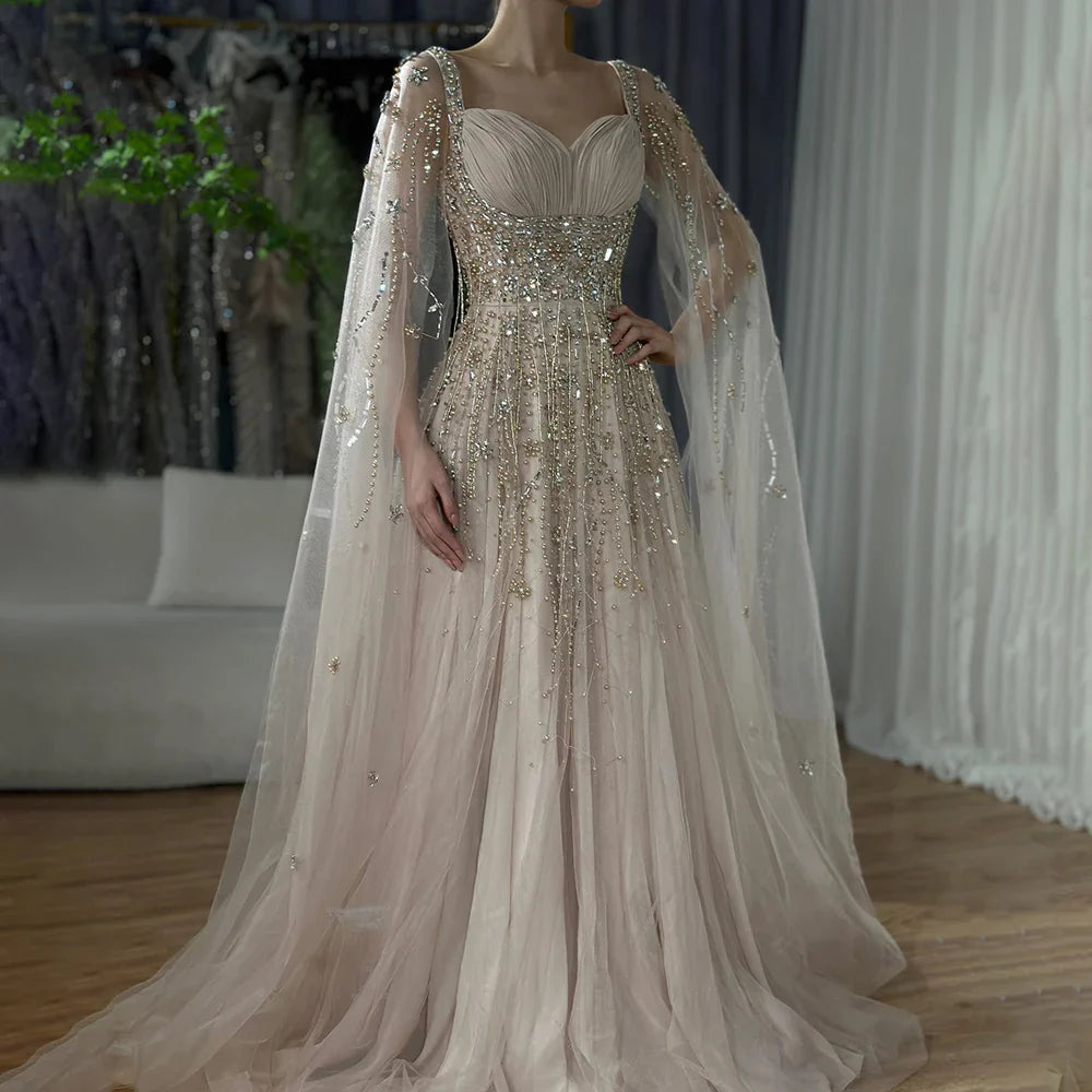 Champagne Dubai Evening Dresses Luxury Women Wedding Party Gown LA72390