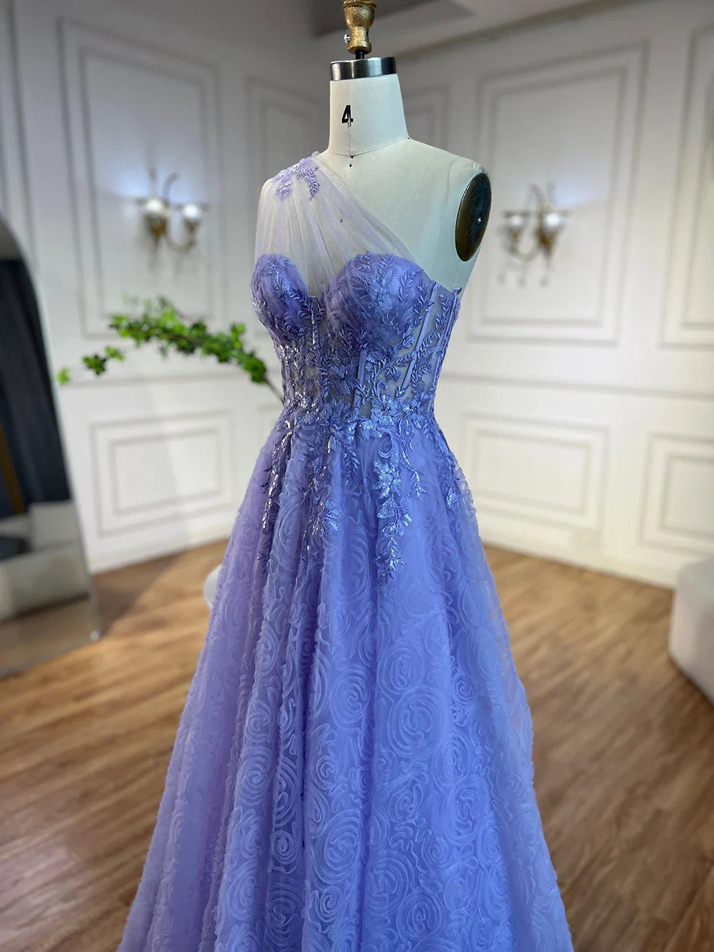 Luxury Lilac One-Shoulder A-Line Lace Prom Dress for Women's Party 2025 LA72637