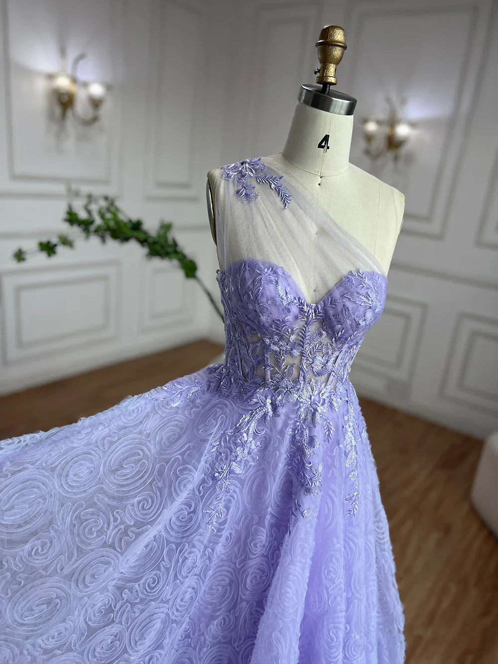Luxury Lilac One-Shoulder A-Line Lace Prom Dress for Women's Party 2025 LA72637