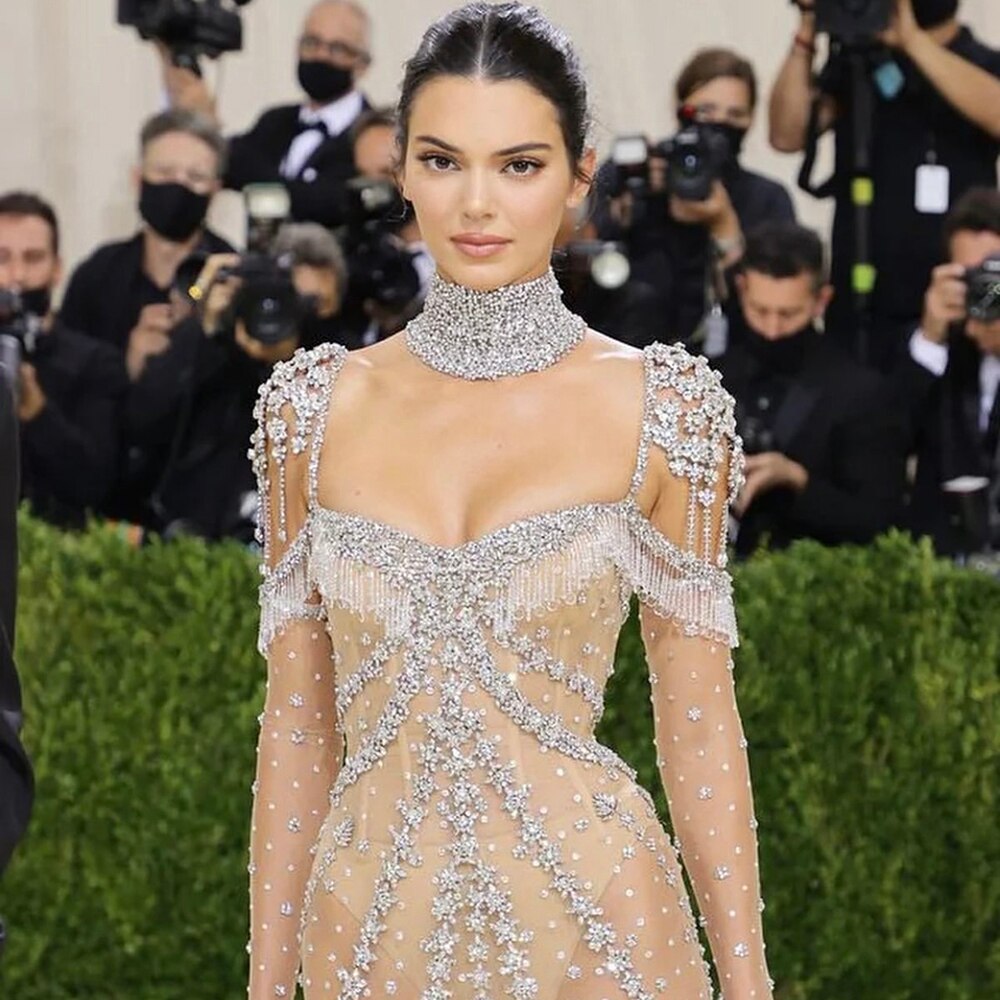 Serene Hill Luxury Arabic Nude Kendall Jenner Mermaid Evening Dresses Beaded Tassel LA71540