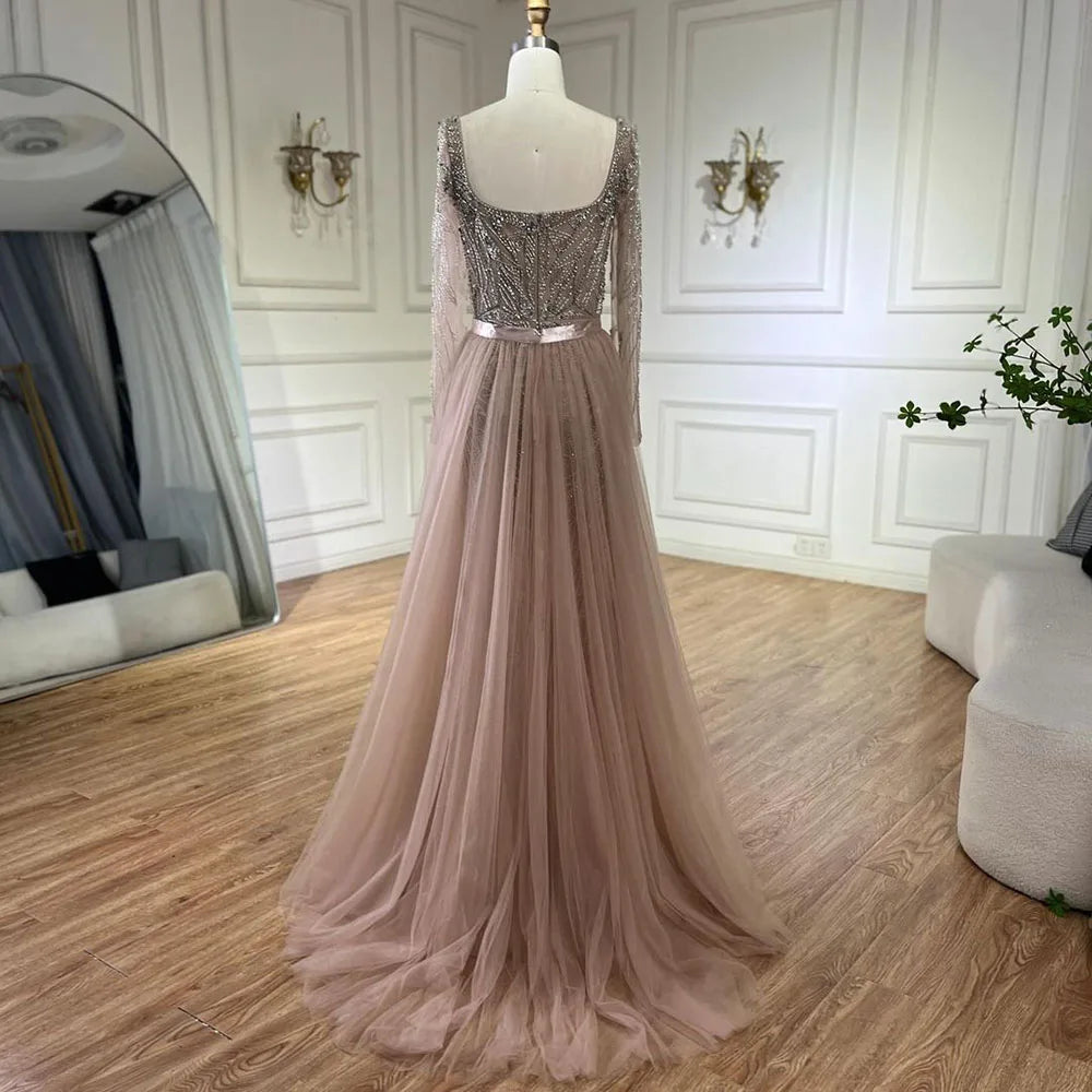 Serene Hill Arabic Nude Mermaid Beaded Luxury Dubai Long Evening Dress 2-in-1 Skirt with Overskirt Women's Party 2025 LA72261A