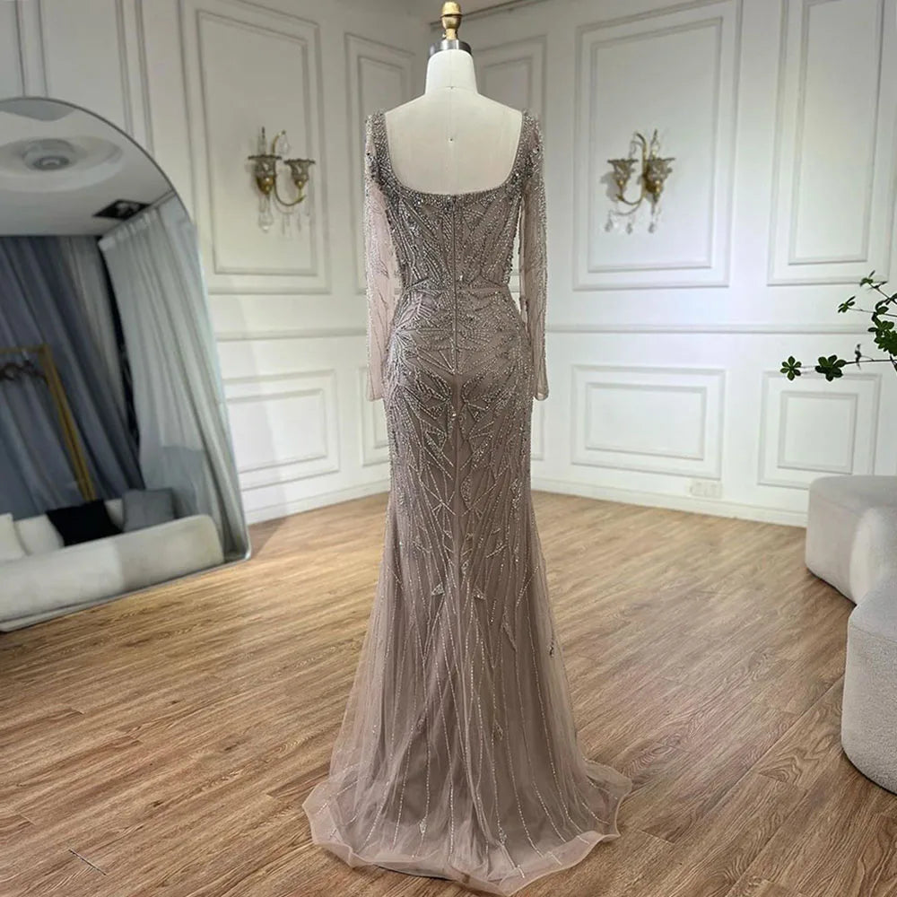 Serene Hill Arabic Nude Mermaid Beaded Luxury Dubai Long Evening Dress 2-in-1 Skirt with Overskirt Women's Party 2025 LA72261A