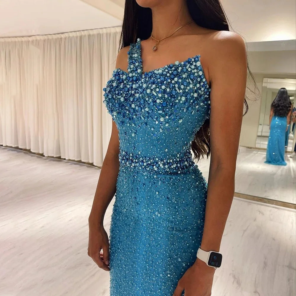 Luxury Dubai Turquoise Blue Mermaid Evening Dresses LA71713