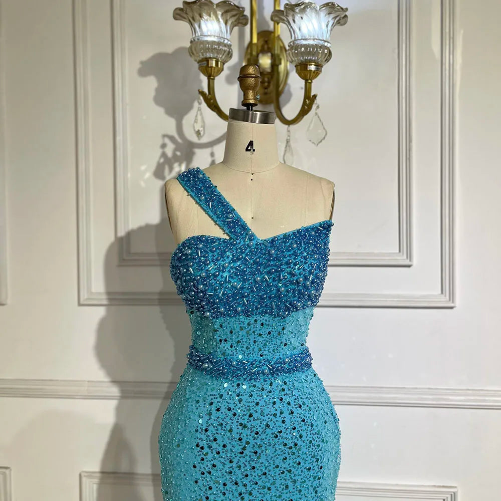 Luxury Dubai Turquoise Blue Mermaid Evening Dresses LA71713