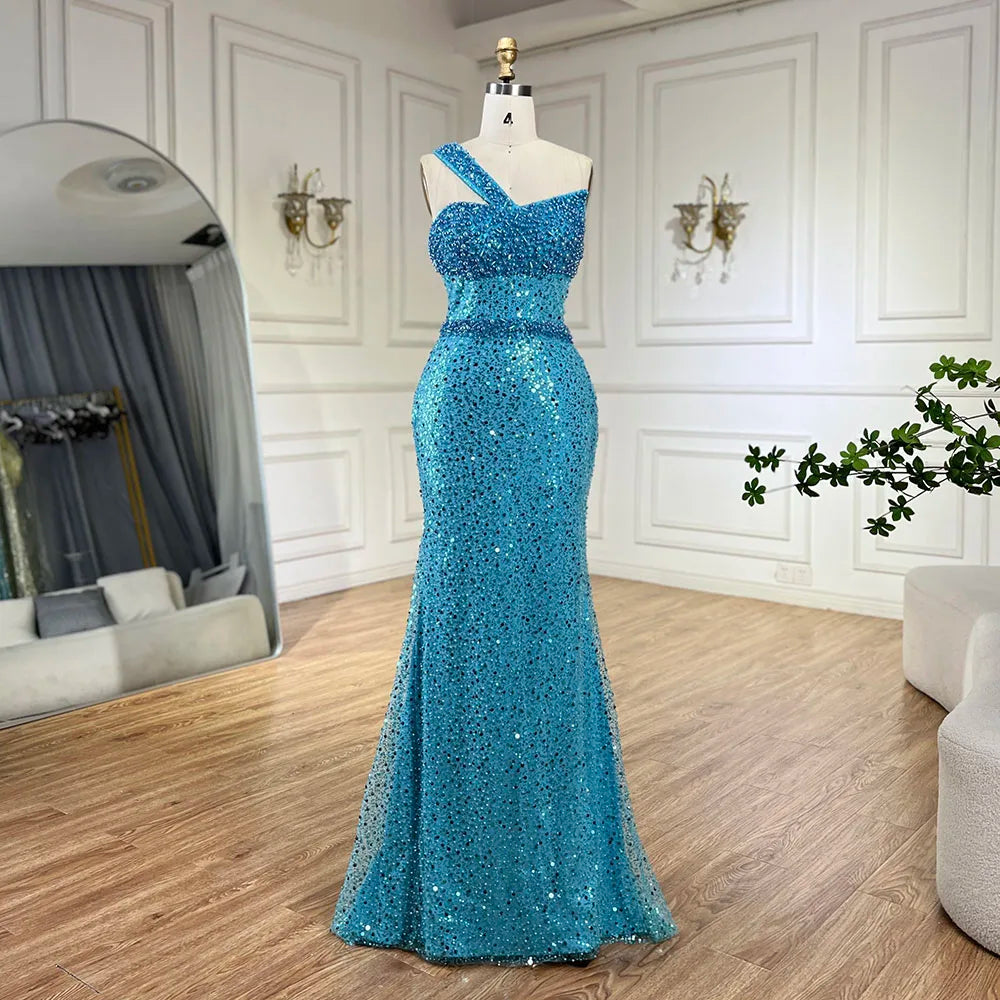 Luxury Dubai Turquoise Blue Mermaid Evening Dresses LA71713