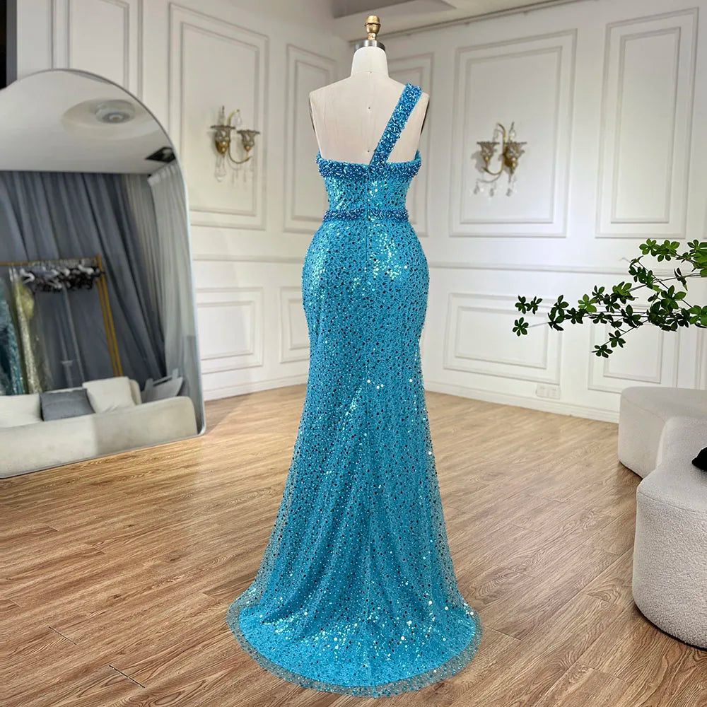 Luxury Dubai Turquoise Blue Mermaid Evening Dresses LA71713