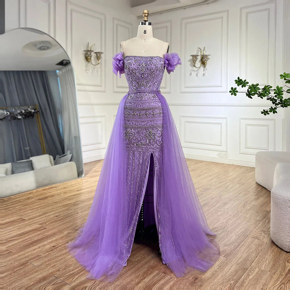Caramel Beaded Evening Dress with Detachable Overskirt LA72603