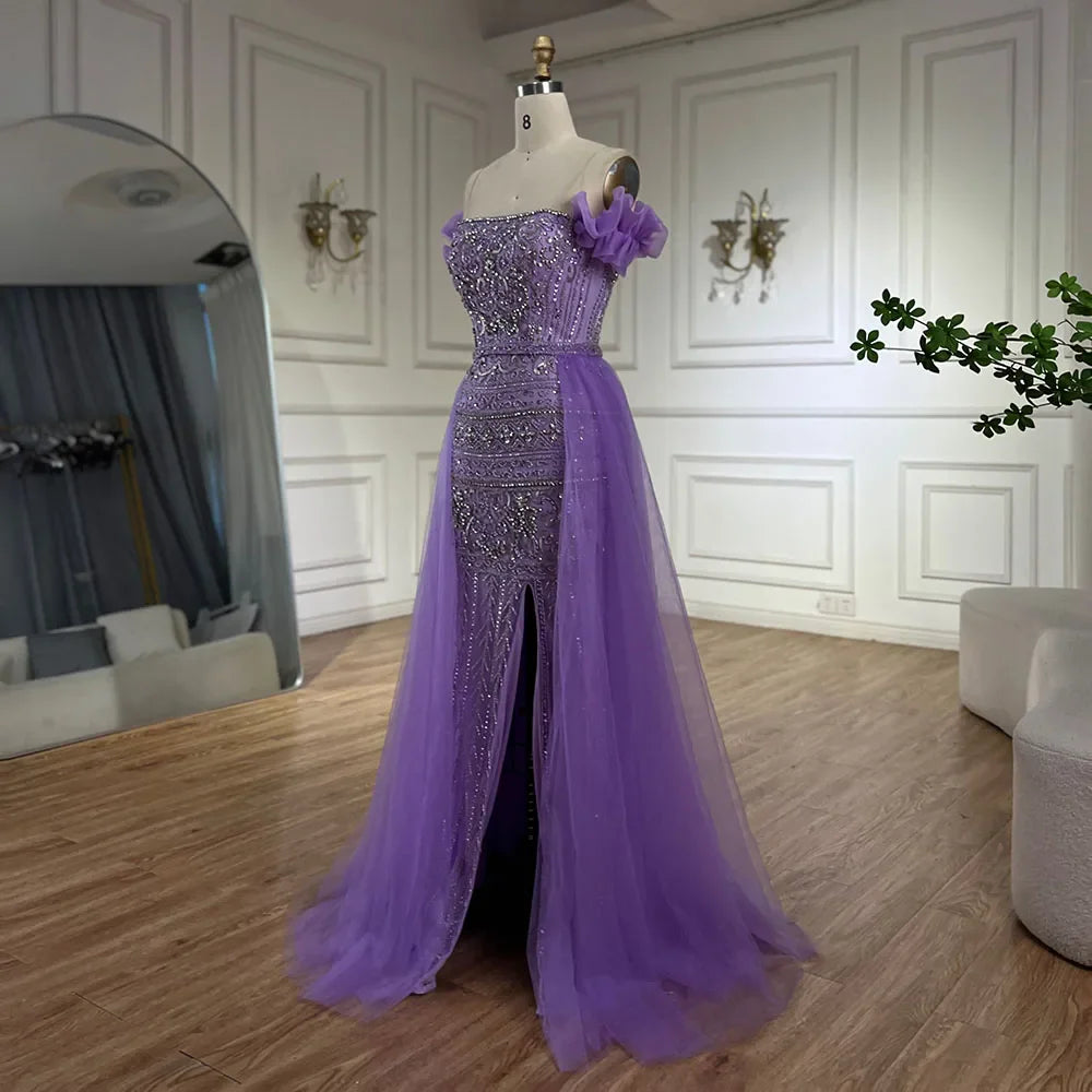 Caramel Beaded Evening Dress with Detachable Overskirt LA72603