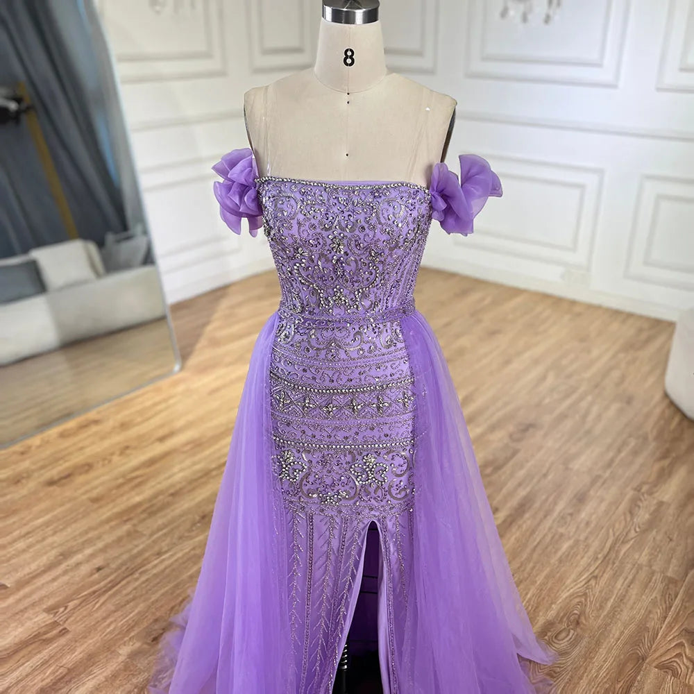 Caramel Beaded Evening Dress with Detachable Overskirt LA72603