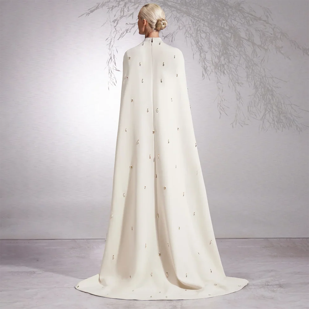 Serene Hill Arabic White Hijabs Mermaid Elegant Long Cloak Beaded Satin Dubai Evening Dresses Gowns For Women Party LA72487