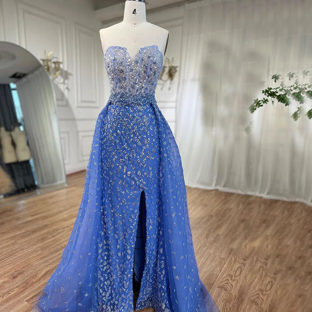 Serene Hill Blue Mermaid High Split With Skirt Sweetheart Beaded Party Dresses Formal Women Evening LA71796