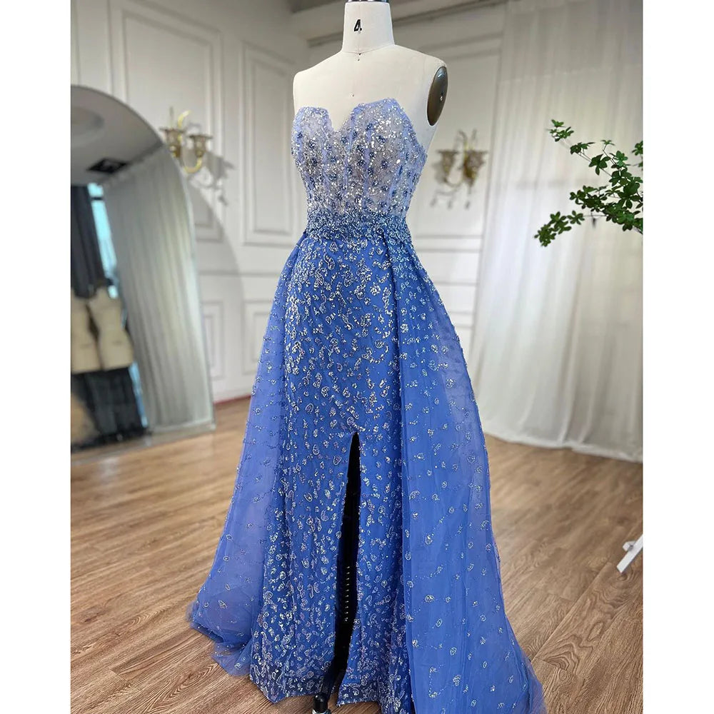Serene Hill Blue Mermaid High Split With Skirt Sweetheart Beaded Party Dresses Formal Women Evening LA71796