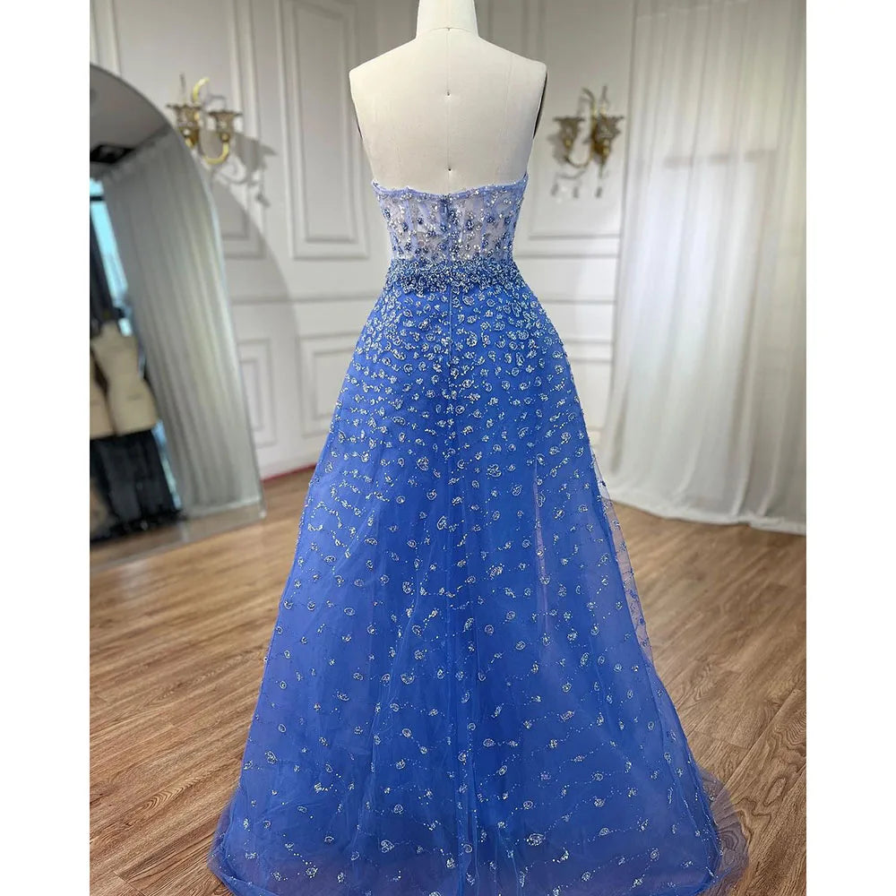 Serene Hill Blue Mermaid High Split With Skirt Sweetheart Beaded Party Dresses Formal Women Evening LA71796