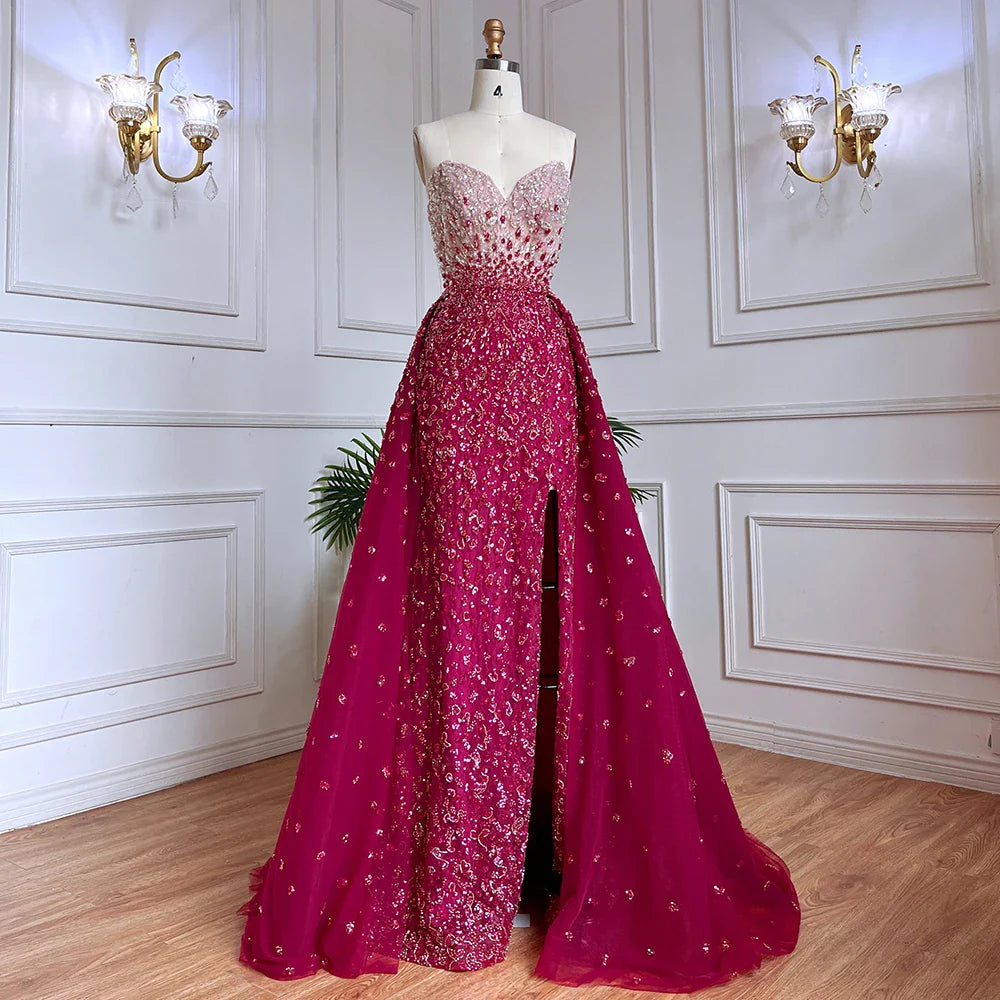 Serene Hill Blue Mermaid High Split With Skirt Sweetheart Beaded Party Dresses Formal Women Evening LA71796