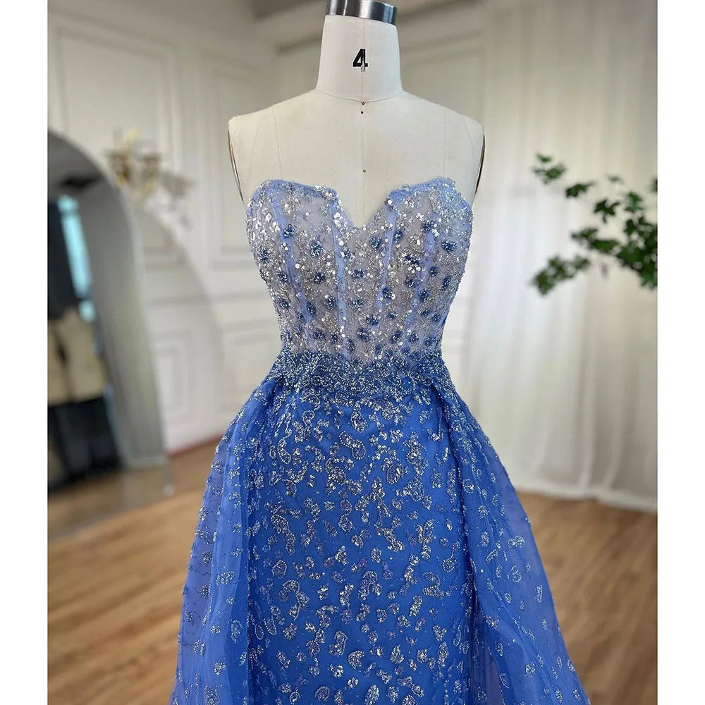 Serene Hill Blue Mermaid High Split With Skirt Sweetheart Beaded Party Dresses Formal Women Evening LA71796
