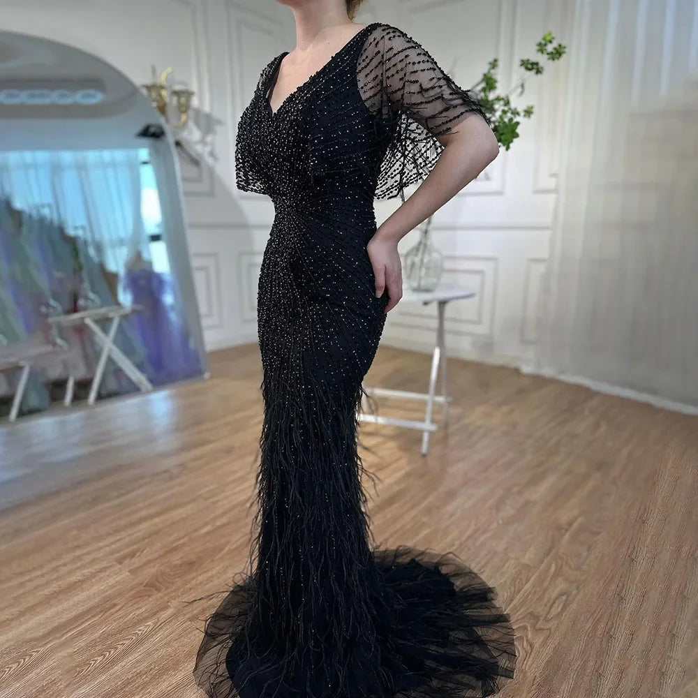 Dubai Feathers Brown Mermaid Evening Dresses LA71323