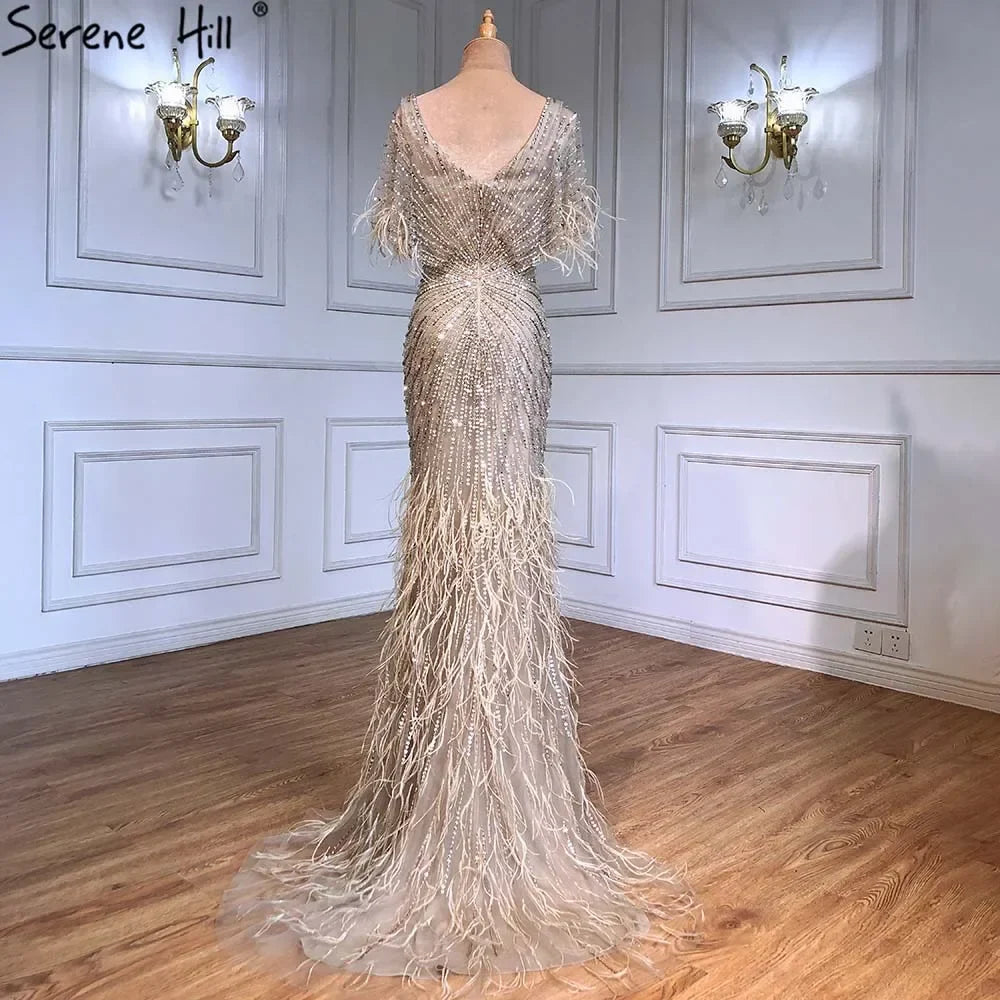 Dubai Feathers Brown Mermaid Evening Dresses LA71323