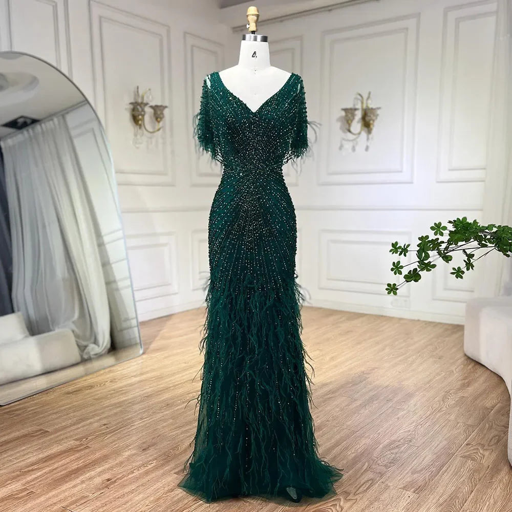 Dubai Feathers Brown Mermaid Evening Dresses LA71323