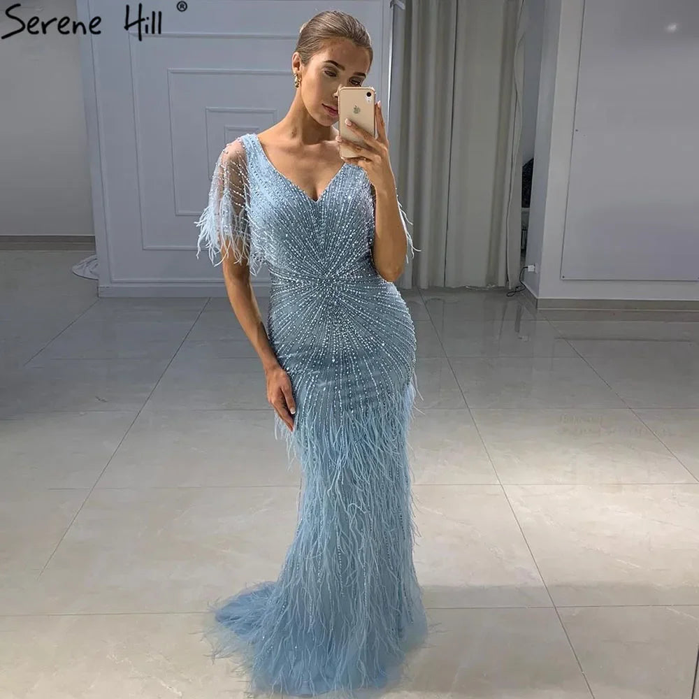 Dubai Feathers Brown Mermaid Evening Dresses LA71323