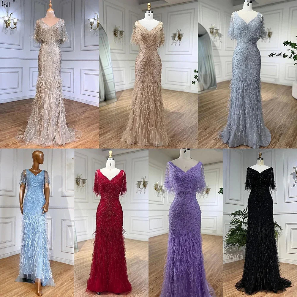 Dubai Feathers Brown Mermaid Evening Dresses LA71323
