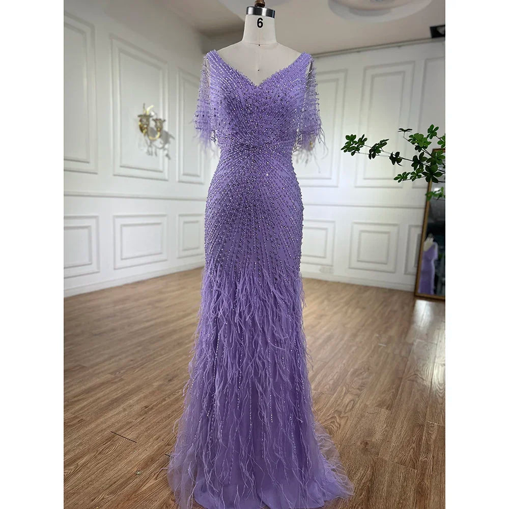 Dubai Feathers Brown Mermaid Evening Dresses LA71323