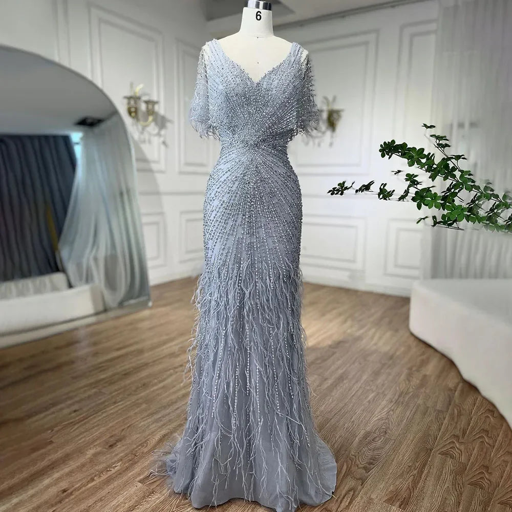 Dubai Feathers Brown Mermaid Evening Dresses LA71323