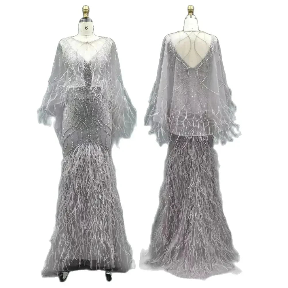 Luxury Caramel Feather Beaded Mermaid Evening Dress LA71866