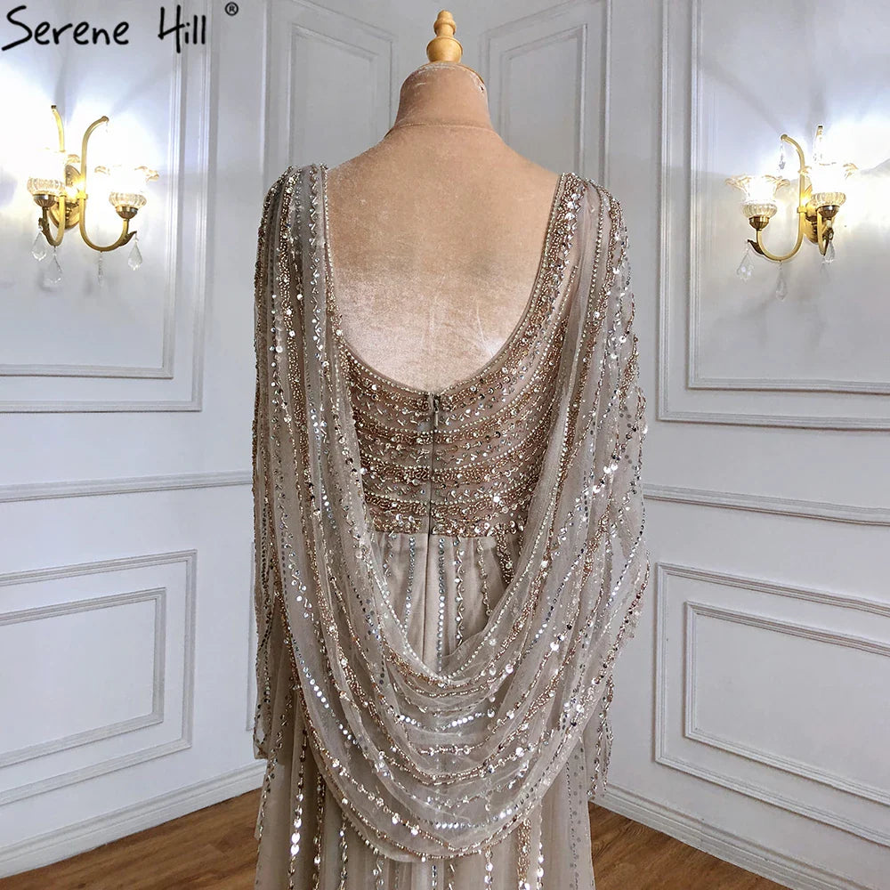 Luxury Dubai Brown Luxury Mermaid Evening Dress Gown Beaded Elegant High Split For Formal Occasion LA70301L