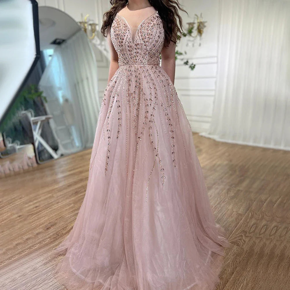 Luxury Dubai Arabic Long A-Line Spaghetti Strap Graduation School Party Gown Celebrity Prom Dresses LA71887