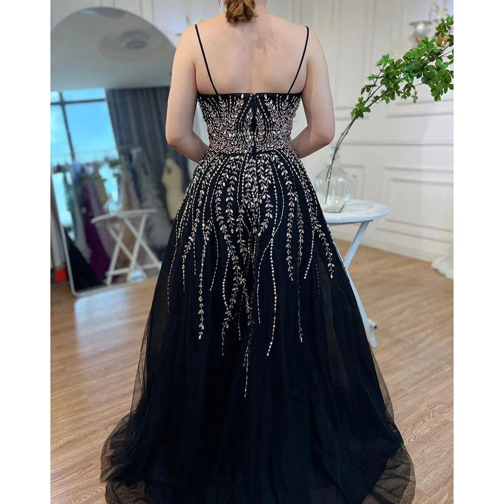 Luxury Dubai Arabic Long A-Line Spaghetti Strap Graduation School Party Gown Celebrity Prom Dresses LA71887