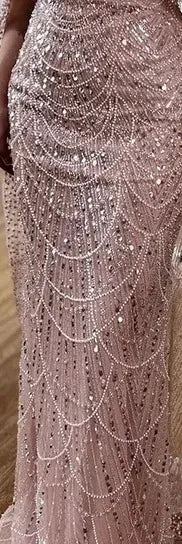 Luxury Dubai Nude Mermaid Arabia Beaded Evening Dress Gown with Detachable Skirt for Formal Occasion LA72243A