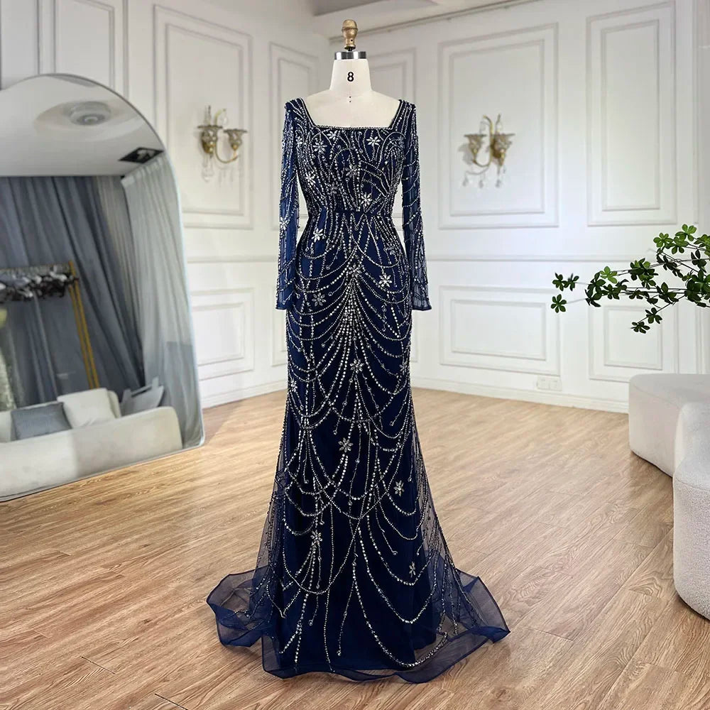 Serene Hill Dark Green Mermaid Dress Crystal Beaded Arabic Evening Gown for Women Perfect for Weddings and Parties 2025 LA72242