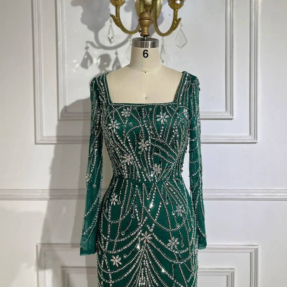 Serene Hill Dark Green Mermaid Dress Crystal Beaded Arabic Evening Gown for Women Perfect for Weddings and Parties 2025 LA72242