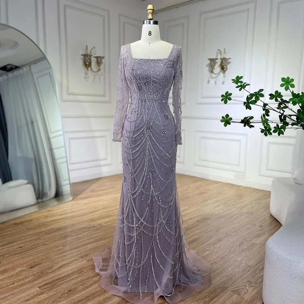 Serene Hill Dark Green Mermaid Dress Crystal Beaded Arabic Evening Gown for Women Perfect for Weddings and Parties 2025 LA72242