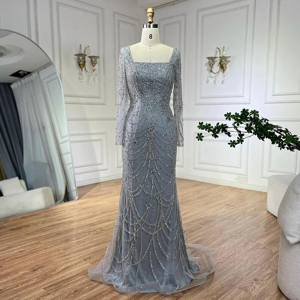 Serene Hill Dark Green Mermaid Dress Crystal Beaded Arabic Evening Gown for Women Perfect for Weddings and Parties 2025 LA72242
