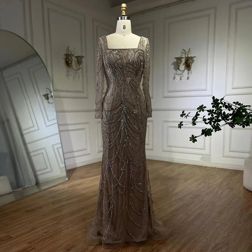 Serene Hill Dark Green Mermaid Dress Crystal Beaded Arabic Evening Gown for Women Perfect for Weddings and Parties 2025 LA72242