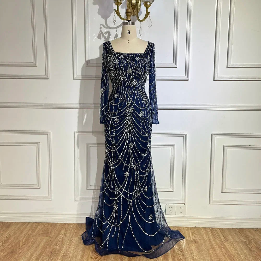 Serene Hill Dark Green Mermaid Dress Crystal Beaded Arabic Evening Gown for Women Perfect for Weddings and Parties 2025 LA72242
