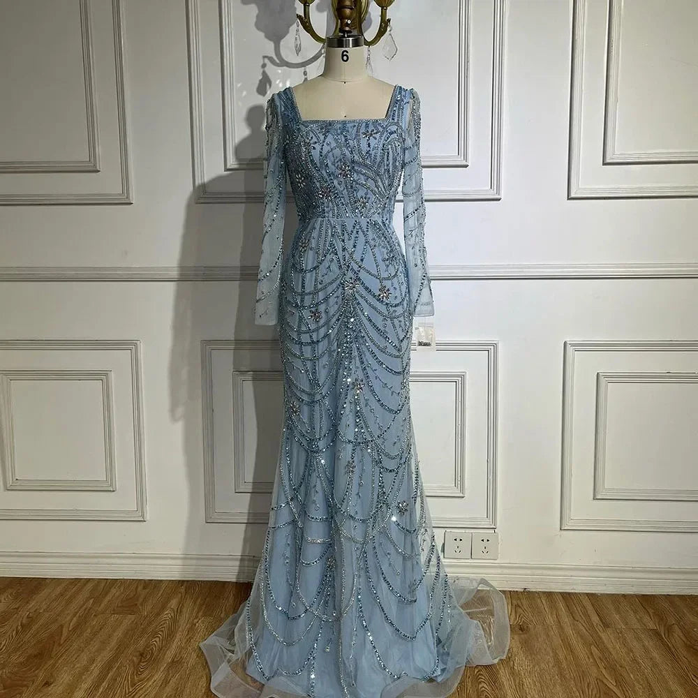 Serene Hill Dark Green Mermaid Dress Crystal Beaded Arabic Evening Gown for Women Perfect for Weddings and Parties 2025 LA72242