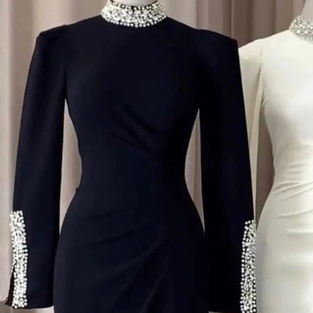 Luxury Black Satin Long Sleeves Mermaid Evening Dress LA72476