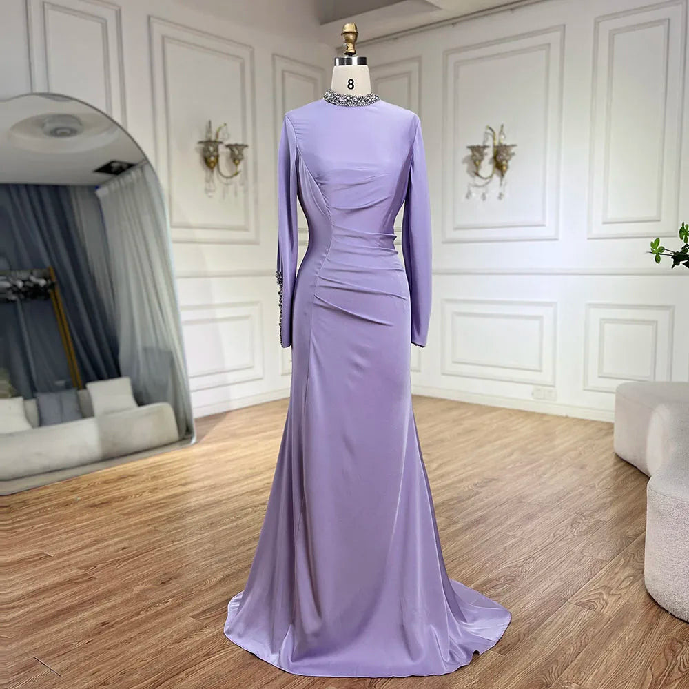 Luxury Black Satin Long Sleeves Mermaid Evening Dress LA72476
